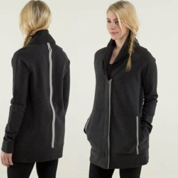 Lululemon Yin To My Yang Cardi Heathered Black Women Size 2‎ - Picture 1 of 11